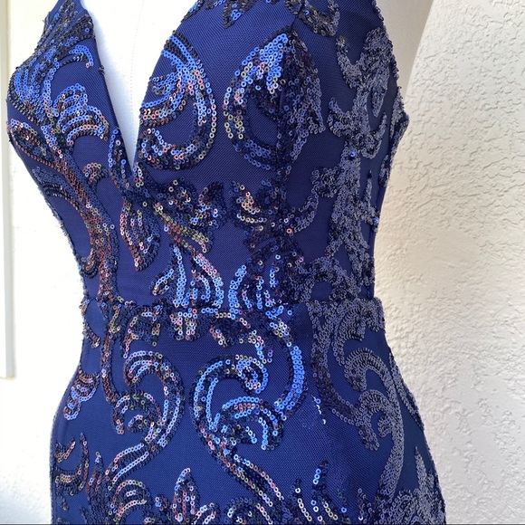 Windsor Navy Sequin Gown with Slits - Picture 6 of 13